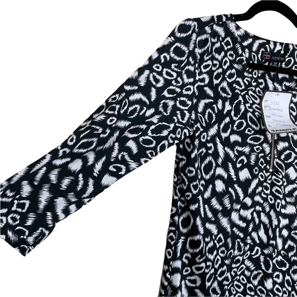NWT Carrè Noir Quarter-Zip Pull-Over Cheetah Black White Spandex 3/4-Sleeve S/P - Picture 6 of 16